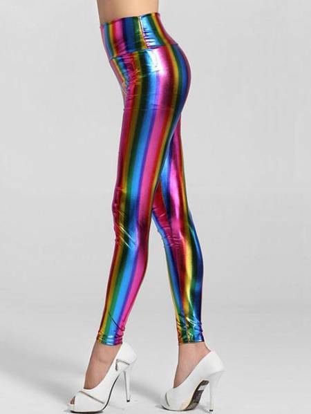 High Waist Fluorescent Rainbow Slim Pieces Leggings
