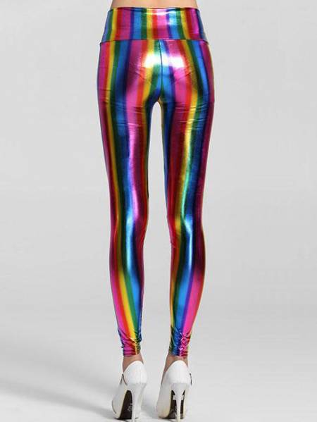 High Waist Fluorescent Rainbow Slim Pieces Leggings