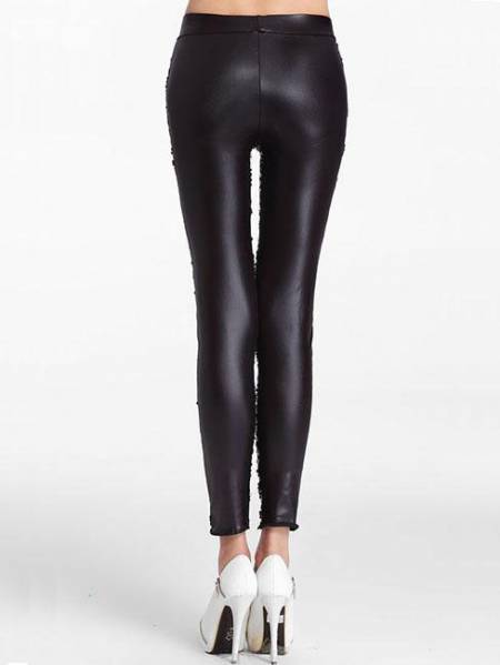 Slim Glittering Sporty Sparkly Front Black Sequin Leggings