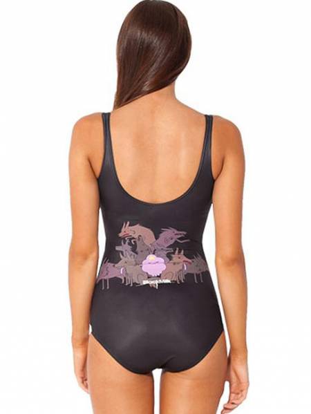 Roaring Wolves Pattern Black One Piece Swimwear