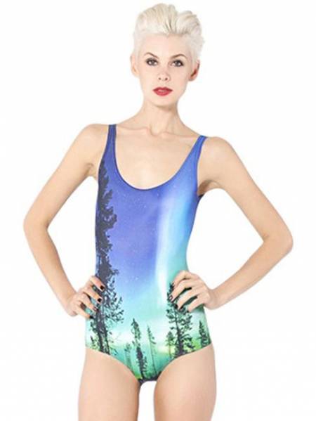 Low Cut Back Aurora Sky Teddy One Piece Swimwear