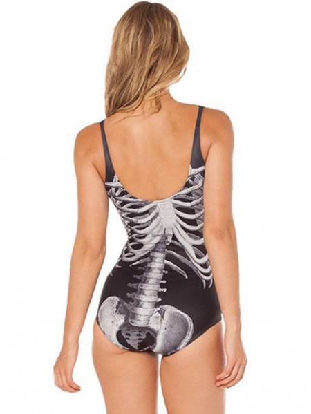 Cool Black Mechanical Ribs Teddy Unique One Piece Swimwear