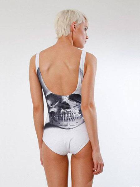 Unique Skull Design Stretchy One Piece Swimwear