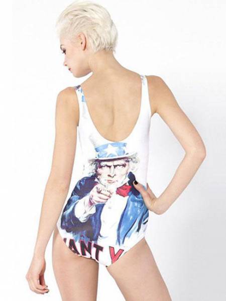 Uncle Sam Pattern Low Cut Back One Piece Swimwear