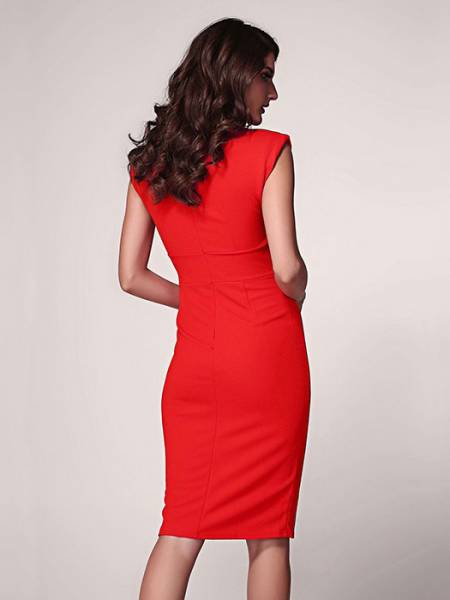 Vilanya Plunging Deep V-neck High Waisted Concealed Zipper Polyester Midi Dress Online