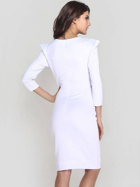 Vilanya White Hollow Out Shrug Mesh Stitching Long Sleeve Womens Midi Dresses
