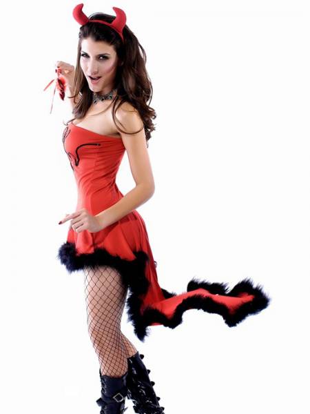 Vilanya Red Strapless 3PC Sleeveless Ruffles Lil Devil Woman Halloween Costume Sets
