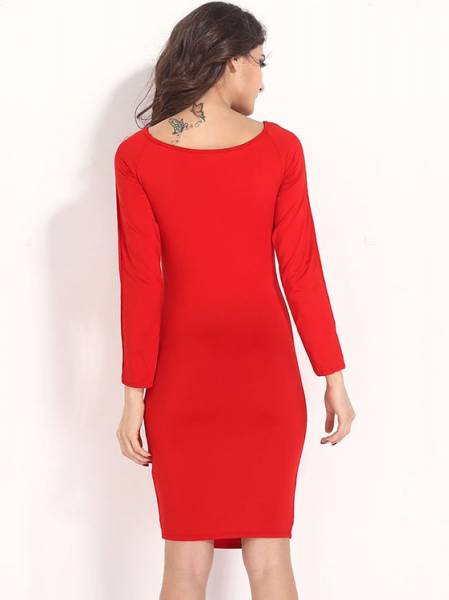 red bodycon midi dress long sleeve uniforms