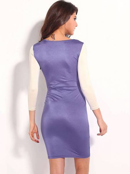 Contrast Color Three Quarter Sleeved Hollow Out Women Midi Dress Shop Bodycon Dresses