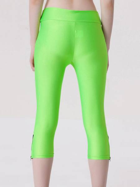 Womens Stretchy Fluorescent Side Zipper Mid Length Capri Leggings