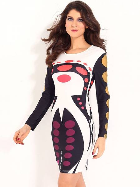 Long Sleeve Mini Dresses Cheap Sale With Special Print