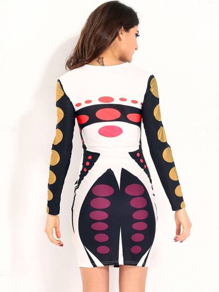 Get Focus Special Printed Long Sleeves Cheap Women Mini Dresses Online