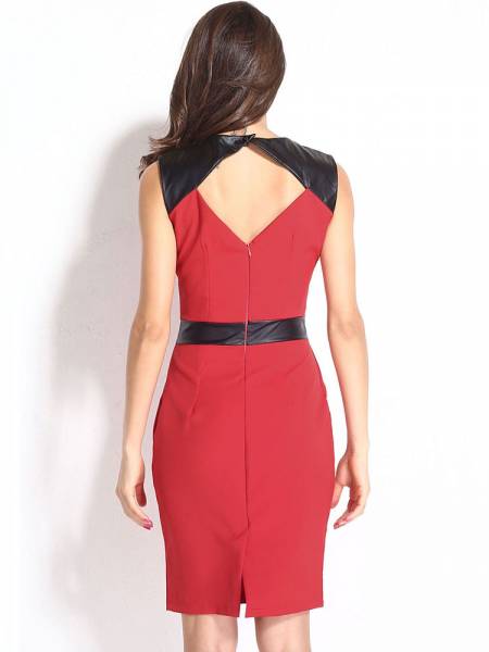 Empire Sleeveless Bodycon Midi Length Ladyies Dresses With Waterfall Details