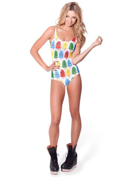 Lovely Ice-lolly Printing White One Piece Swimsuits Clearance