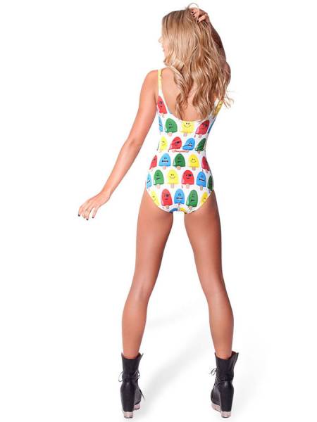 Lovely Ice-lolly Printing White One Piece Swimsuits Clearance