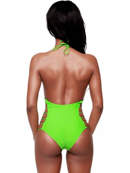 Sexy Cut Out Backless Halter One Piece Swimsuit with Strappy Sides