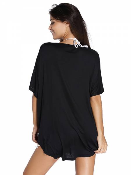 Womens Baggy Short Sleeves V-neck Beachwear with Cheeky Letters Printed