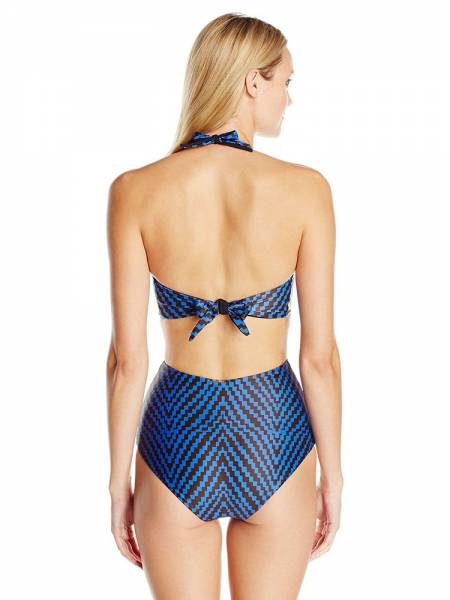 Cheap High Neckline Cutout Starbasket Patterm Halter One Piece Swimsuit