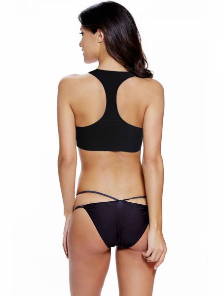 Sexy Tankini with Highneck Geometric Patterm Top & Strappy Cheeky Bottom