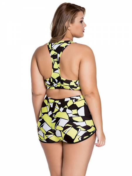 Sporty Printed Bikini with Pushup Padded Racer Back Top & High-waist Bottom