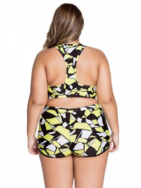 Sporty Printed Bikini with Pushup Padded Racer Back Top & High-waist Bottom