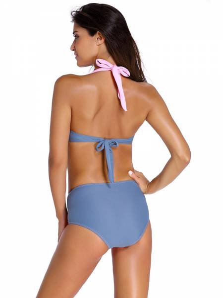 Stylish Color Block Bikini with Underwire & Padded Top and Ruched Bottom