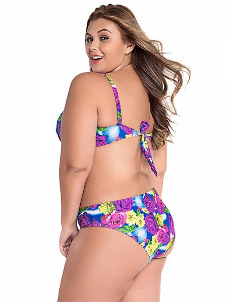 Colorful Pop Art Floral Printed Lacing-up Back Underwired & Padded Bikini