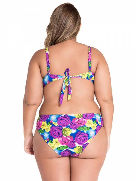 Colorful Pop Art Floral Printed Lacing-up Back Underwired & Padded Bikini