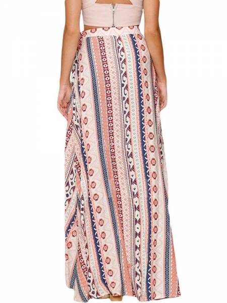 Ethnic Printed Wrap Style Asymmetric Lacing-up Maxi Beach Skirt Sarong