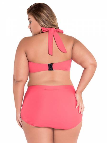 Plus Size Retro Halter Padded Bandeau Top & High-waisted Boyshort Bottom