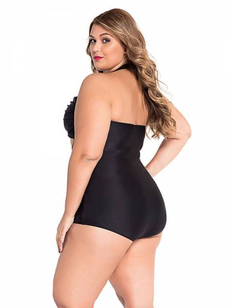 Sweetheart Neckline Cutout Ruched Halter Padded Plus Size One Piece Swimsuit