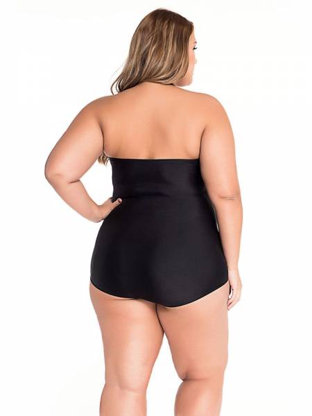 Sweetheart Neckline Cutout Ruched Halter Padded Plus Size One Piece Swimsuit