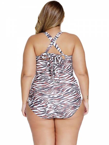 Versatility Leopard Printed Ruched Retro Inspired Plus Size One Piece Swimsuit