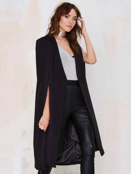 Fashion Cloak Style Open Front Lined Long Women Trench Coat for Autumn