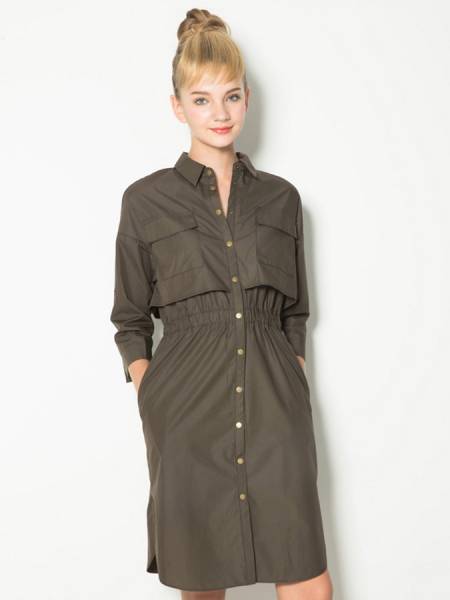 Layered 3/4 Sleeves High-waisted Single Breasted Knee Length Trench Coat