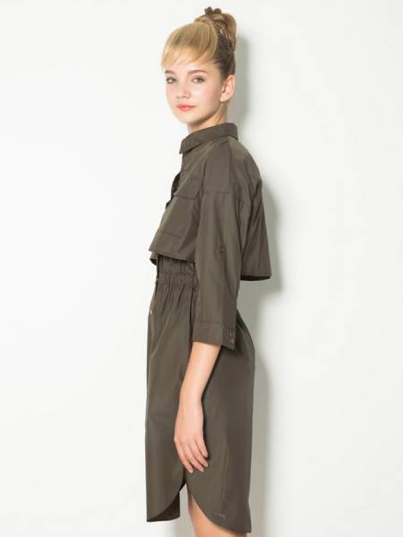 Layered 3/4 Sleeves High-waisted Single Breasted Knee Length Trench Coat