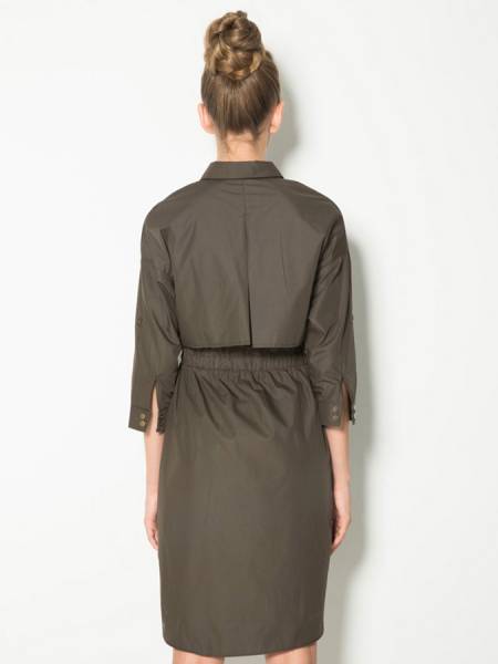 Layered 3/4 Sleeves High-waisted Single Breasted Knee Length Trench Coat