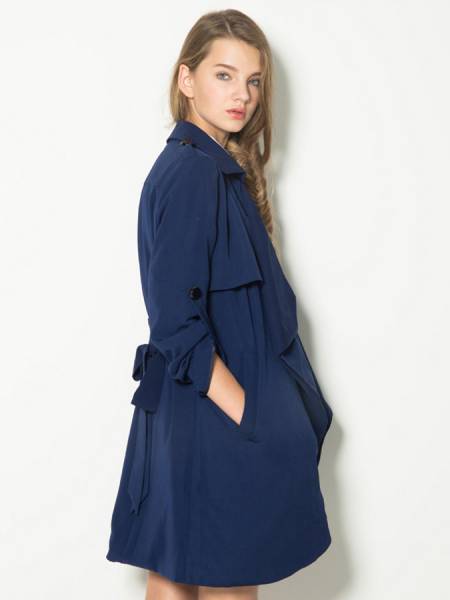 Long Sleeves Waterfall Front Wrap Trench Coat for Women with Waistband