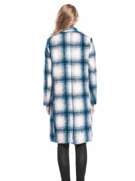 Vintage Plaid Single Button Knee-length Long Sleeves Wool Coat for Women