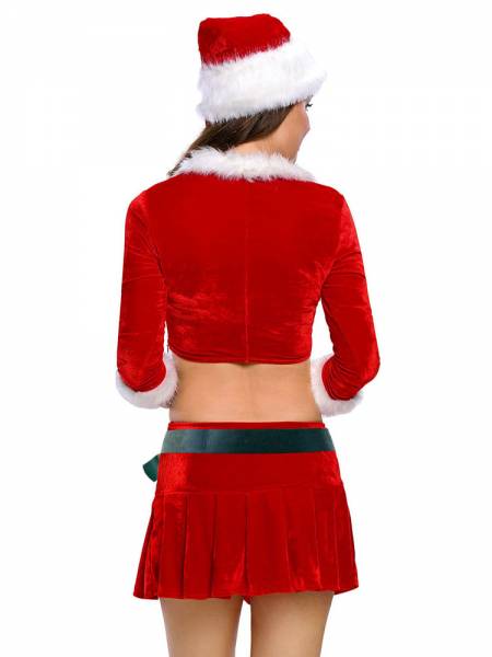 Four Pieces Three-quarter Sleeves Crop Top & Sexy Skirt Xmas Costume Set