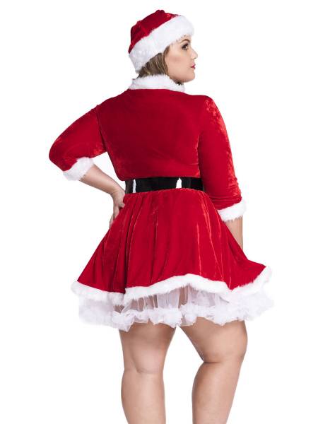 2 Pieces Half Sleeves Sweetheart Santa Dress for Plus Size Women