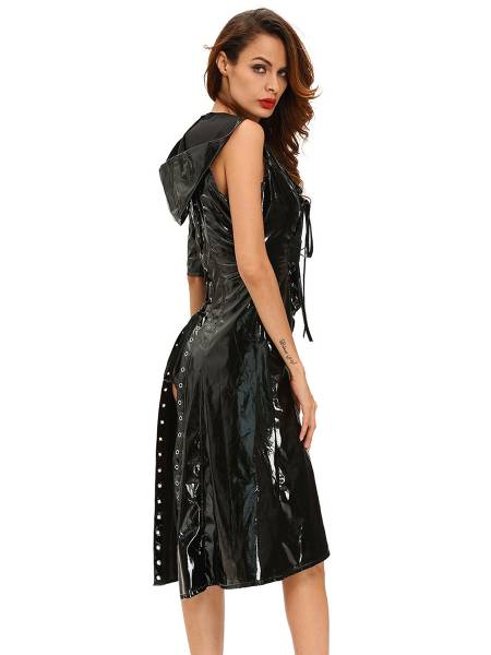 2 Pieces Sexy Cutout Wetlooks Hooded Gothic Punk Costumes for Women