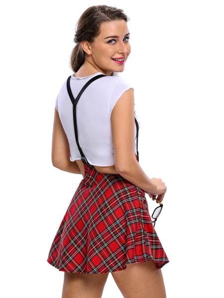 2 Pieces Sexy Schoolgirl Costumes with Lace-up Top & Suspender Skirt