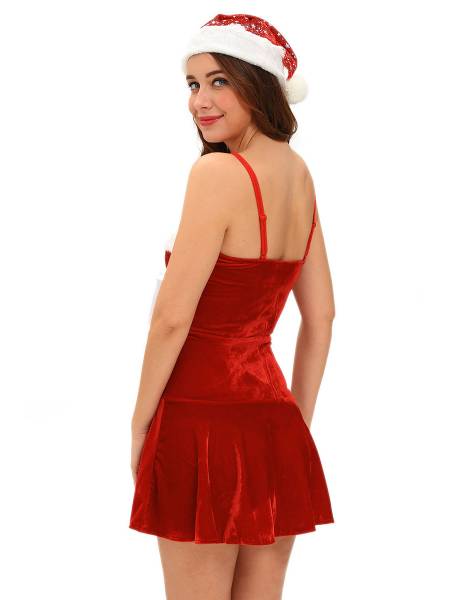 2 Pieces Sleeveless Buckles Draped Hem Christmas Santa Dress