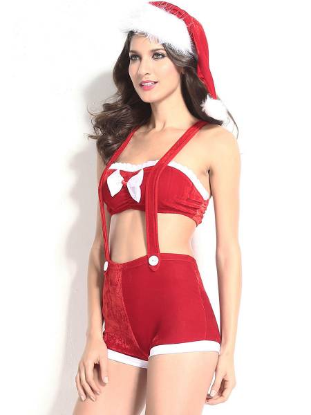 3 Pieces Sexy Naughty Strapless Christmas Fancy Dress for Women