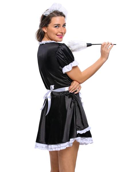 3 Pieces Short Sleeves Layered Sexy Flirty Maid Costumes for Women