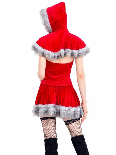 3 Pieces Sleeveless Red Riding Hood Fuzzy Womens Christmas Costumes