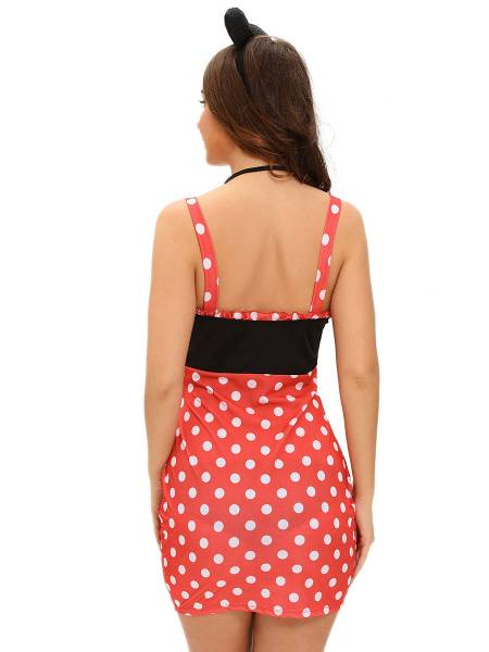 4 Pieces Sleeveless Polka Dots Cute Adult Minnie Costume Dress for Women