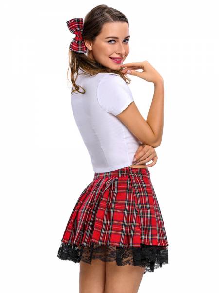 Adult Three Pieces Short Sleeves Temptress School Girl Fancy Dress Costmes