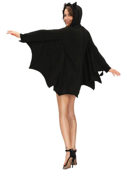 Long Scalloped Edging Trims Batwing Sleeves Hooded Women Bat Costumes